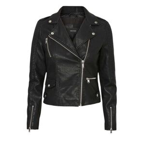 Vero Moda Faux Leather Cropped Moto Jacket Black Size Medium